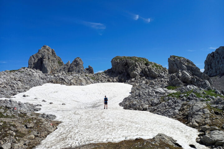 Schneefeld im Aufstieg, links die TAC-Spitze. Foto: Martina Friesenbichler