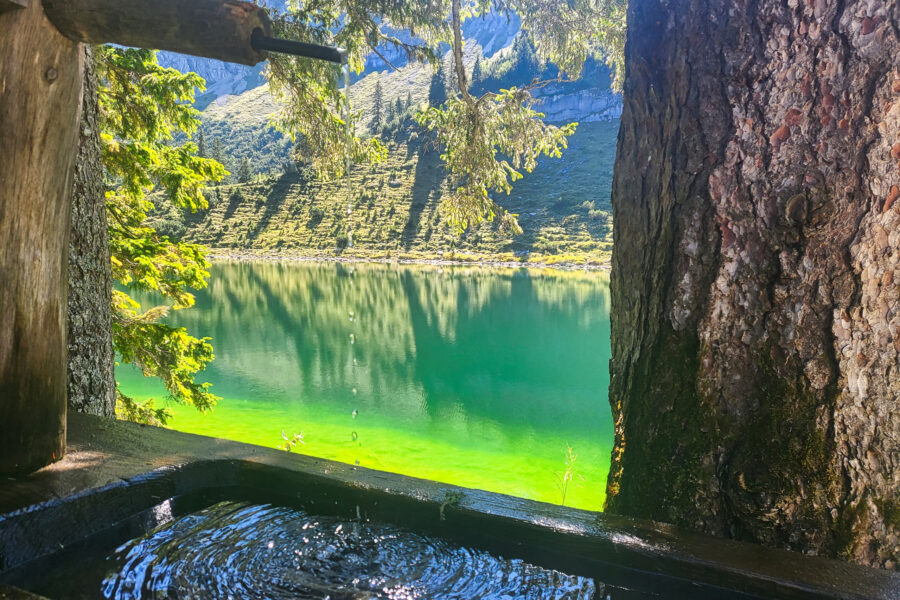 Hinter dem Brunnen schimmert der Soiernsee durch. Foto: Anna, POW AT