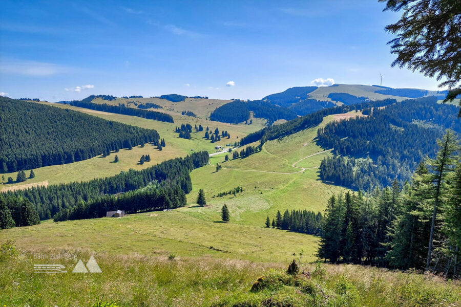 Blick auf die Sommeralm und die Landesstraße. Foto: Alice Frischherz