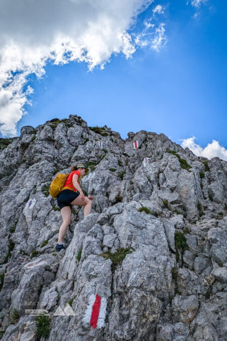 In den Kraxelstellen des rauen Kammes. Der Weg ist immer äußerst gut markiert. Foto: Peter, POW AT