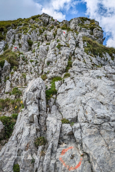 In den Kraxelstellen des rauen Kammes. Der Weg ist immer äußerst gut markiert. Foto: Peter, POW AT